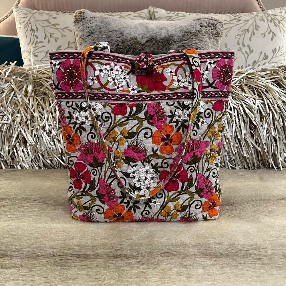 Vera Bradley Floral Quilted Tote in Pink, Orange, White